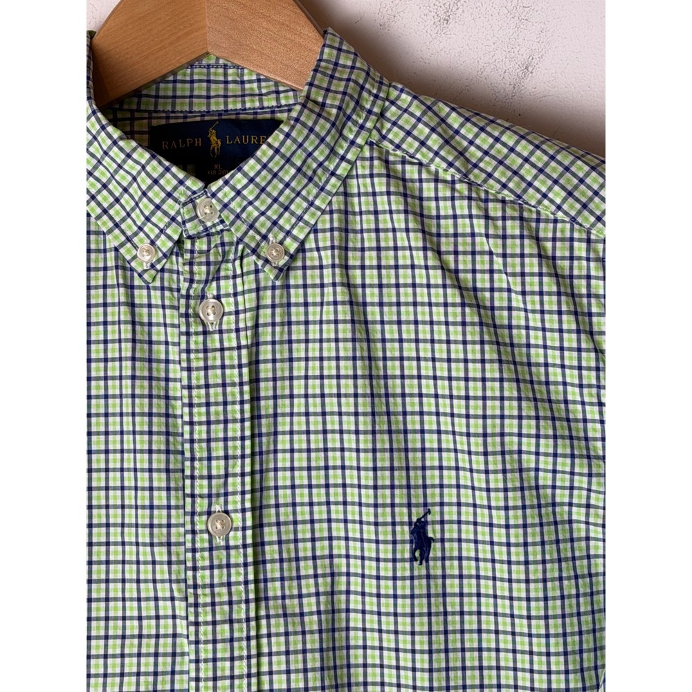 Ralph Lauren Button Down Shirt Kids XL Cotton Green Blue Gingham Plaid Preppy - Picture 6 of 10